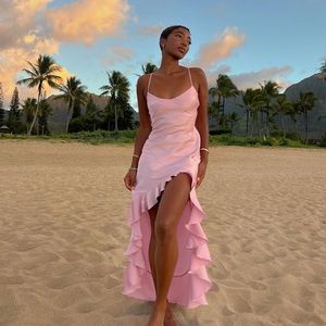 Mirae Paris pink Valentina midi dress in Blush